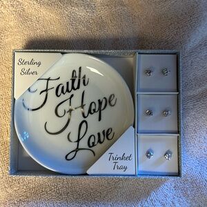 Sterling silver trinket tray with 3 sterling silver earrings $70 original